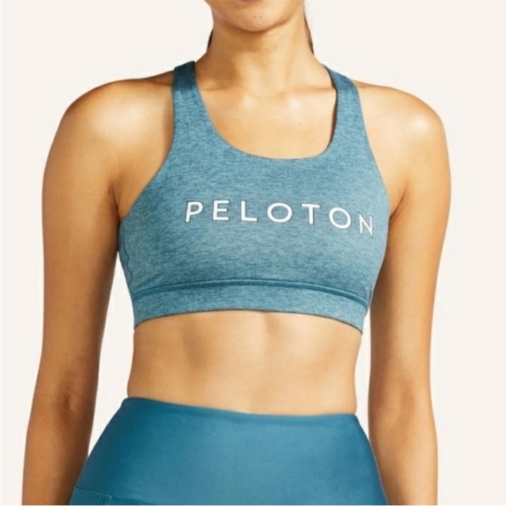 NEW Peloton Womens Sports Bra Teal‎ Blue Heather Racerback Ladder Cutout Small